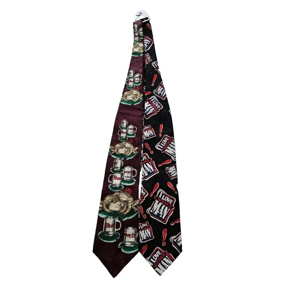 2 Budweiser Frogs Vintage 1995 Silk Tie Beer Funny Necktie 56